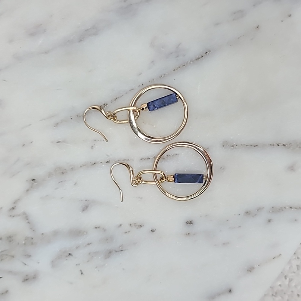 Banana Republic Lapis Lazuli/Gold Hoop Dangle Hook Earrings - Picture 11 of 17